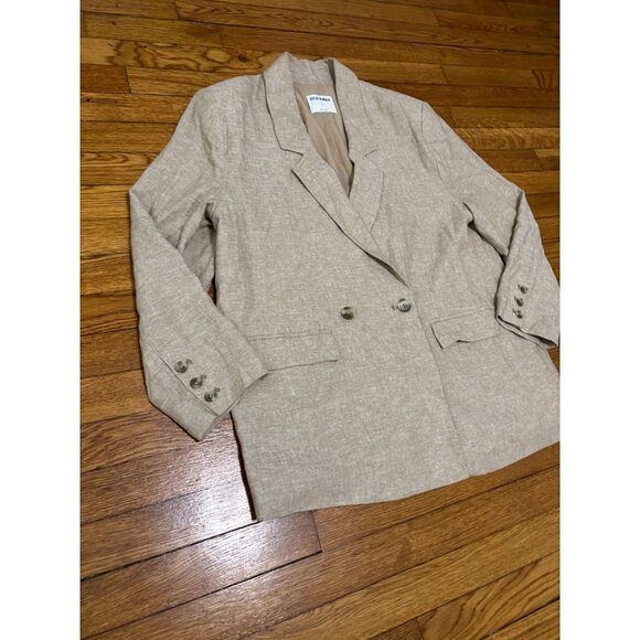 Old Navy Womens Blazer Jacket Sz Large Linen Blend Beige Double Breasted Relaxed - Picture 3 of 6